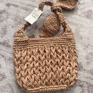 Woven Straw Shoulder Bag in Tan
